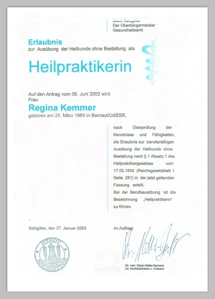 Heilpraktikerzertifikat